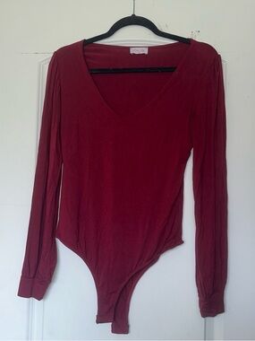 Pink Lily Burgundy Long-Sleeve V-Neck Bodysuit